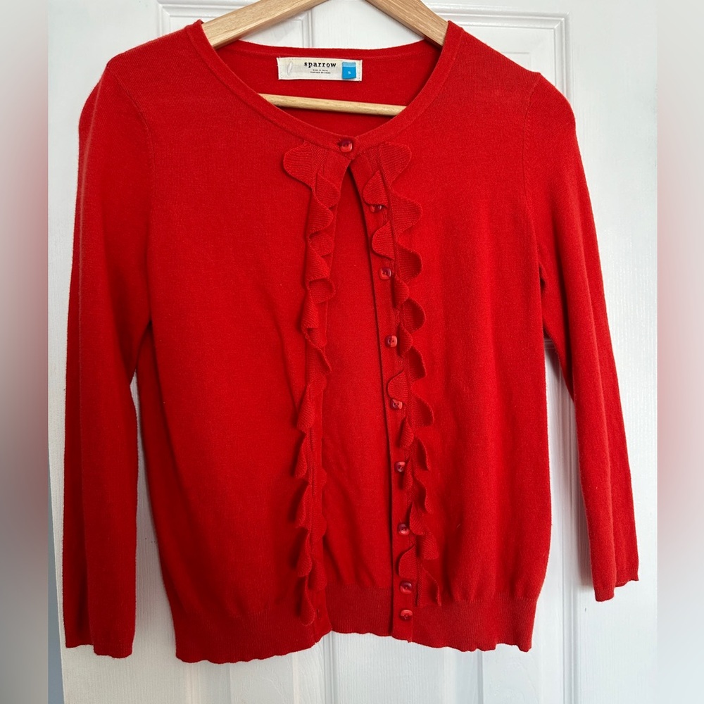 Anthropologie Sparrow red three quarter sleeve cardigan (size small)